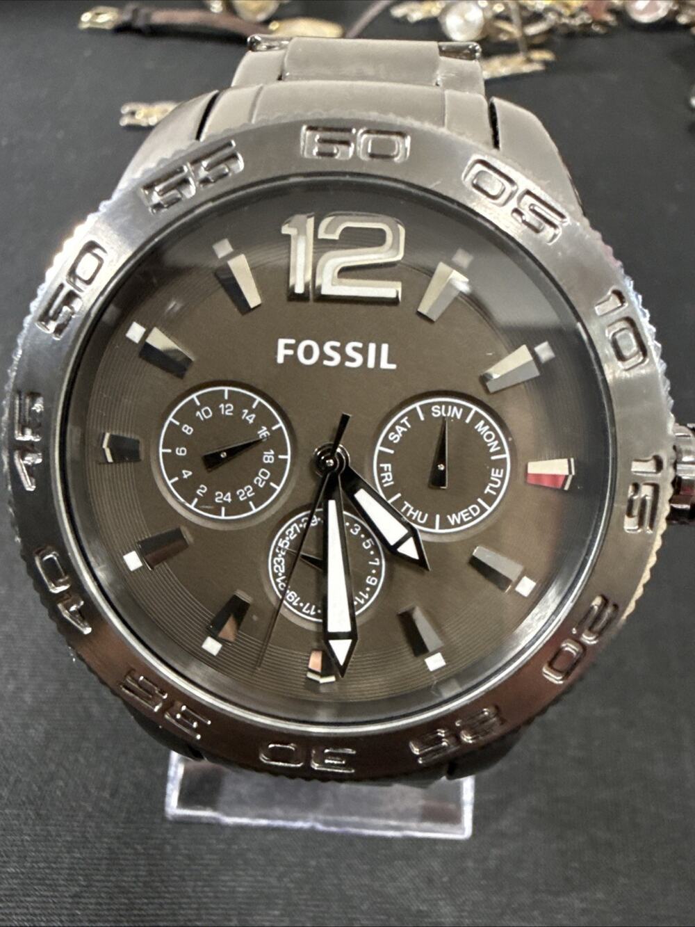 Men’s Fossil BQ1165 Watch 50mm Case 7” Band Gunmetal New Battery (G3)